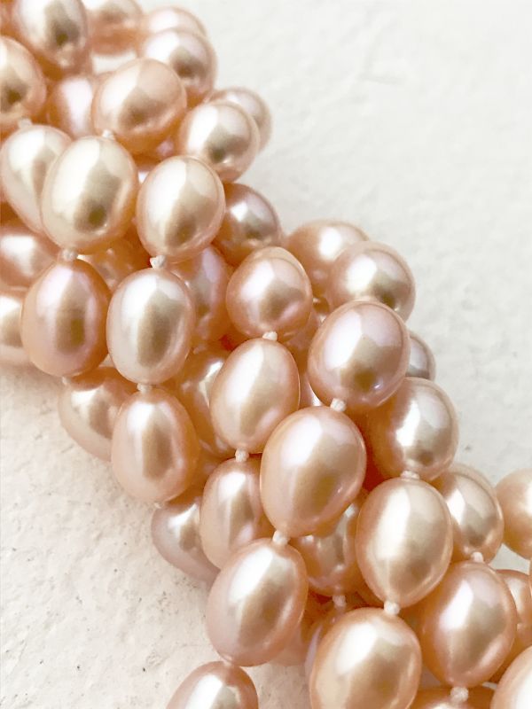 美品 K18 真珠 連 パールネックレス 楕円形 ライスパール ネックレス